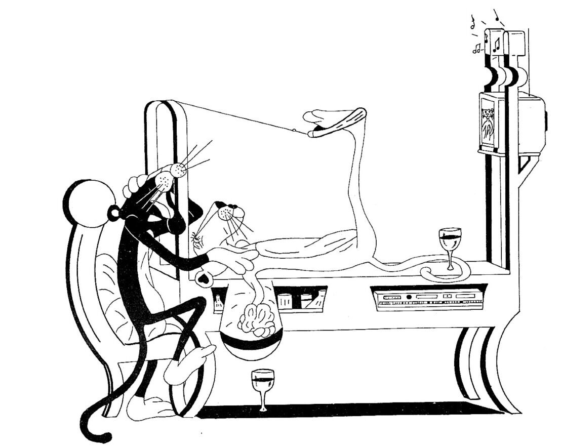 Disegno Pantera Rosa e lettino Fisiofeedback